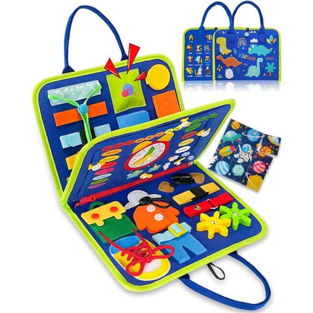 Busy Board Montessori Toys for 1 2 3 4 Year Old, Sensory Toys (Blue)